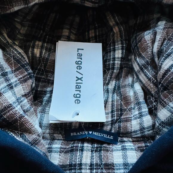 Brandy Melville Womens Blue Oversized Christy Plaid Hoodie Size Large XL NEW - Picture 9 of 16